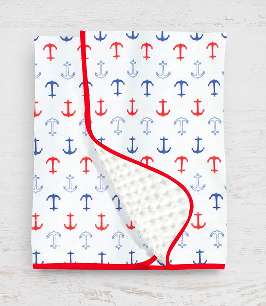 Anchors Away Nautical Chenille Dot Baby Blanket - New Arrivals Inc