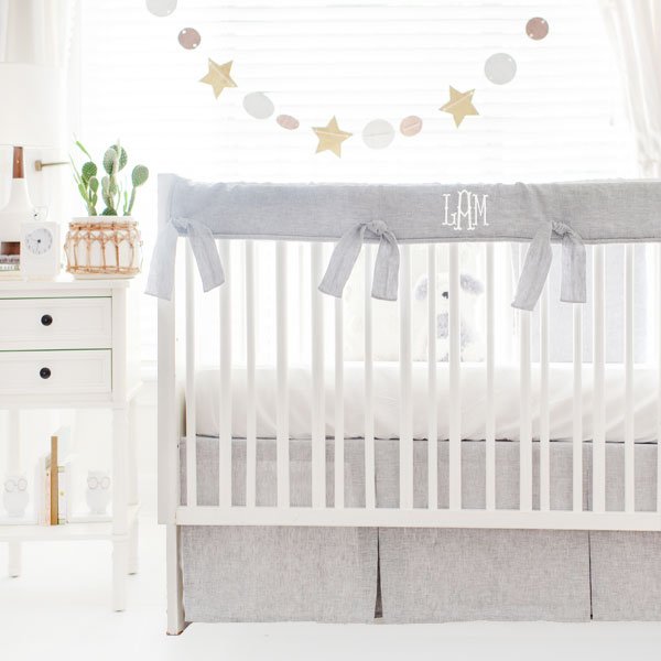 Ashland Gray Linen Crib Bedding - 3 Piece Set