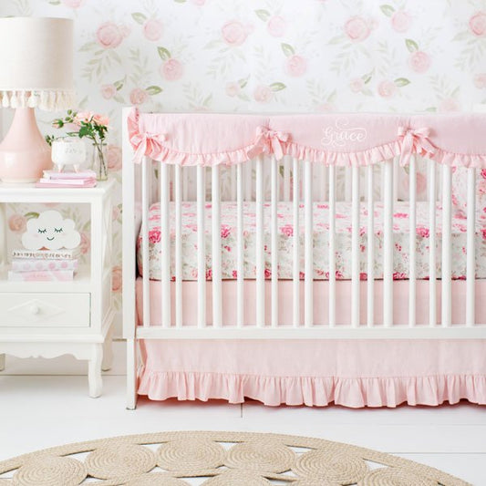 Bloomfield Blush Linen Crib Bedding - New Arrivals Inc