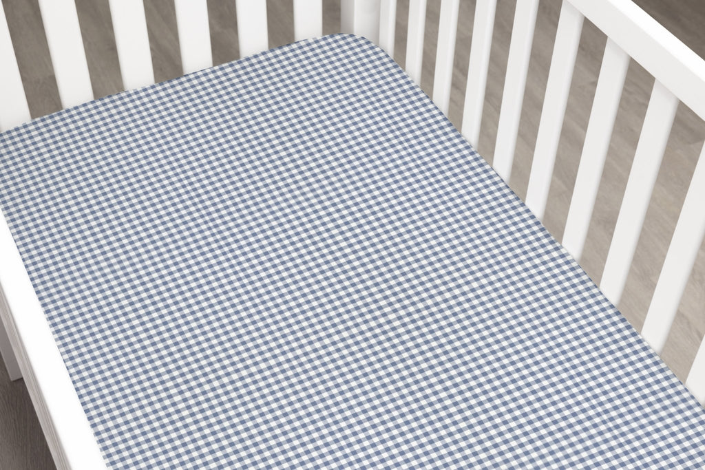 Slate Blue Gingham Crib Sheet