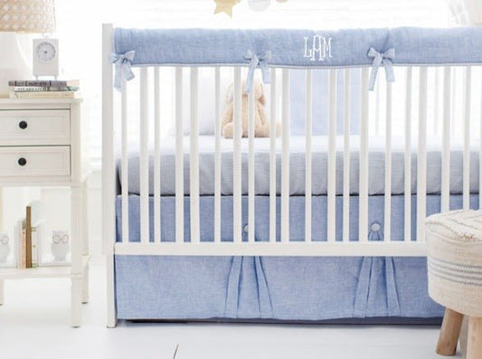 Cabo Blue Linen Crib Bedding - New Arrivals Inc