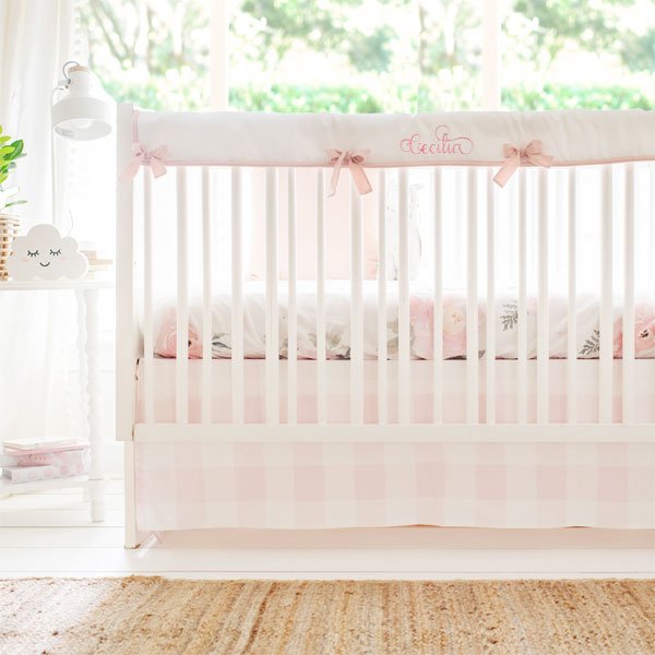Floral and Pink Buffalo Plaid Crib Bedding - 3 Piece Set