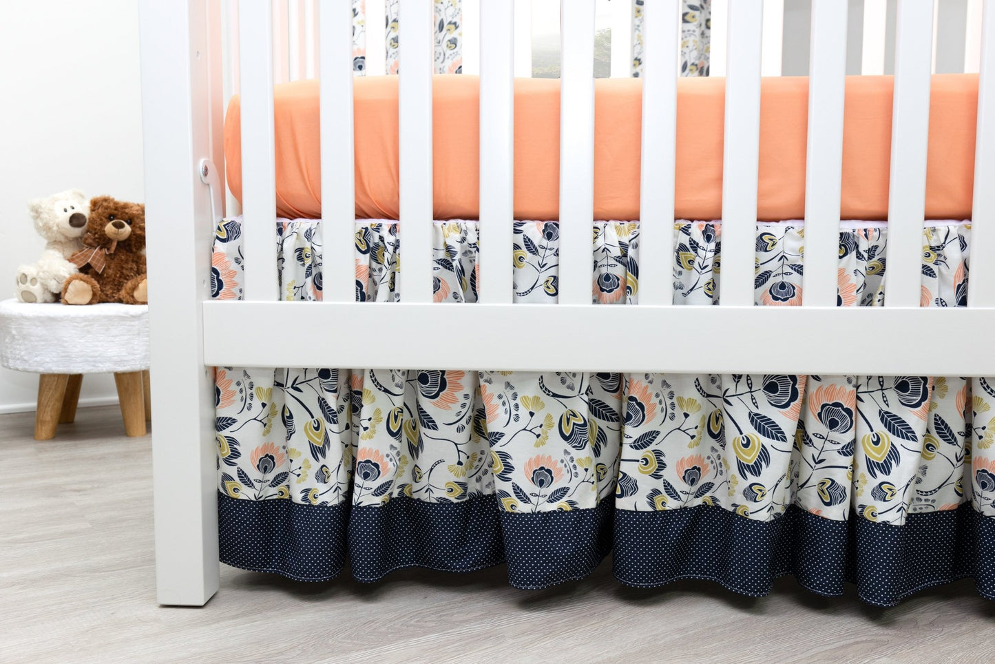 Navy and Peach Flora Crib Skirt - New Arrivals Inc