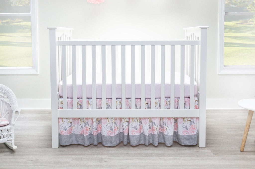 Pink and Gray Rose Crib Bedding - 2 Piece Set