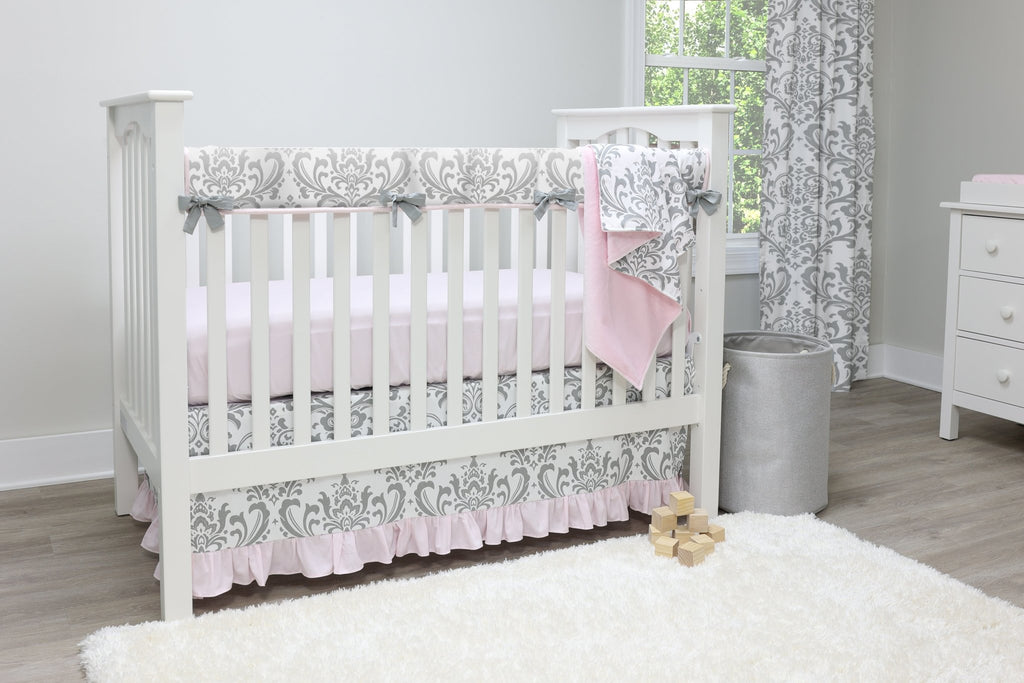 Pink and Gray Traditions Crib Bedding - 4 Piece Set