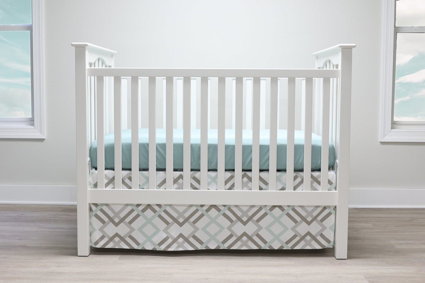 Robins Egg and Taupe Geometric Crib Bedding - 2 Piece Set - New Arrivals Inc