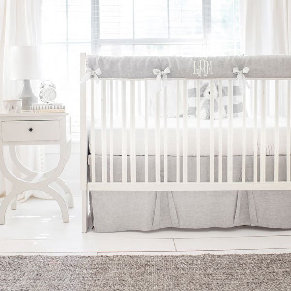 Savannah Gray Linen Crib Bedding - 3 Piece Set