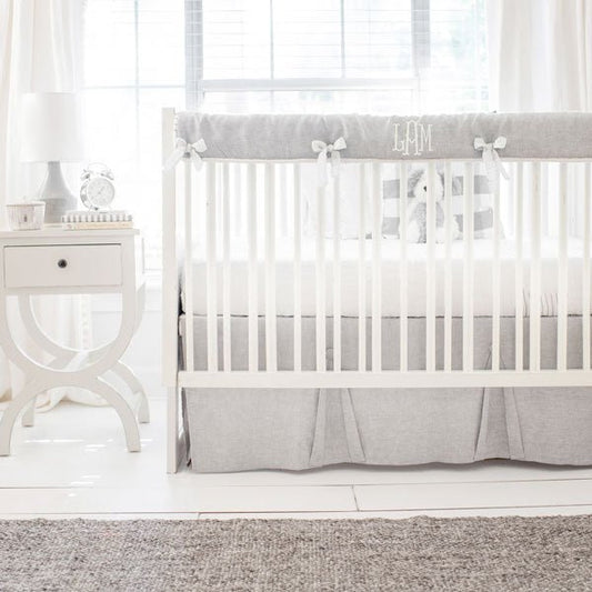 Savannah Gray Linen Crib Bedding - New Arrivals Inc