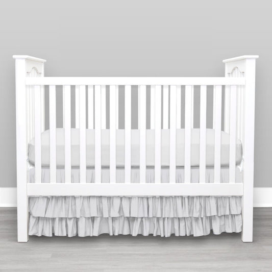 Solid Silver Gray Crib Skirt Three Tier - New Arrivals Inc