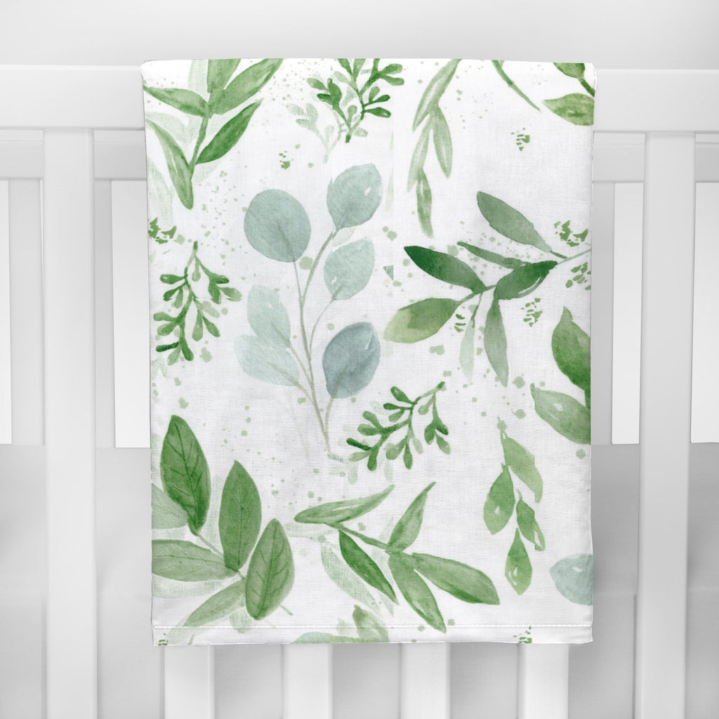 White and Green Farmhouse Crib Blanket