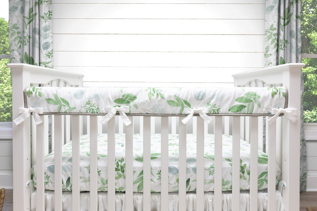 White and Green Farmhouse Crib Rail Cover