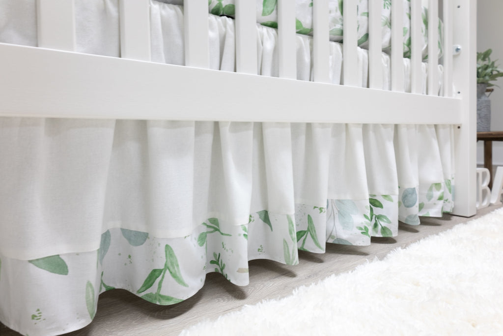 White and Green Farmhouse Crib Skirt