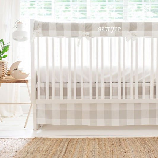 White and Khaki Buffalo Plaid Crib Bedding - New Arrivals Inc