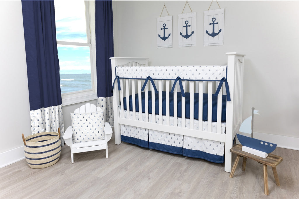 White and Navy Mini Anchors Crib Bedding - 3 Piece Set