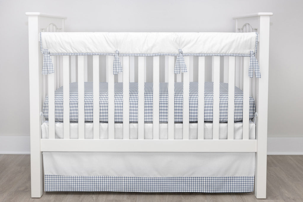 Slate Blue Gingham Crib Bedding - 3 Piece Set