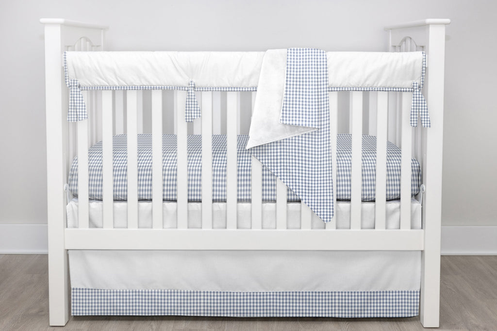 Slate Blue Gingham Crib Bedding - 4 Piece Set