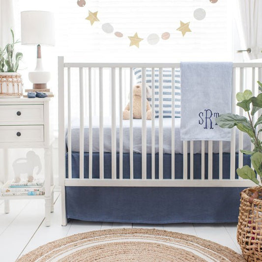 Cape Cod Navy Blue Linen Crib Bedding - 2 Piece Set - New Arrivals Inc