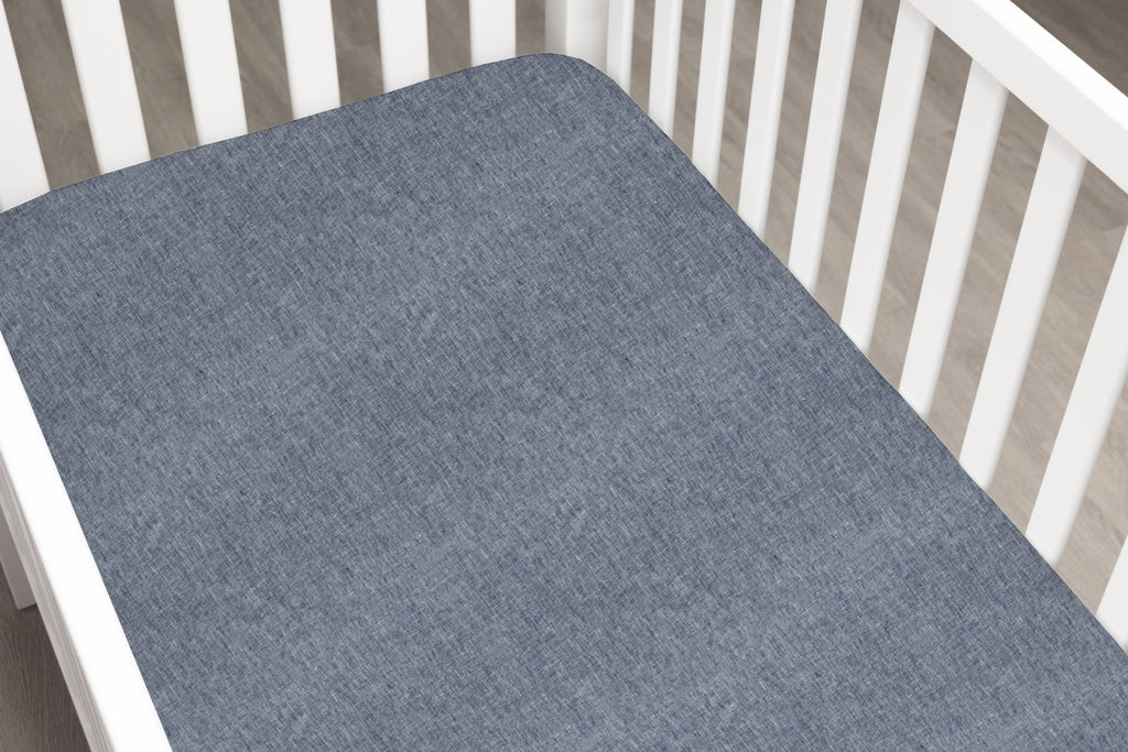 Denim Blue Linen Crib Sheet