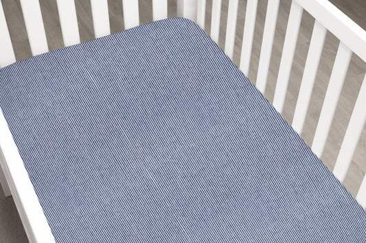 Denim Stripe Linen Crib Sheet - New Arrivals Inc