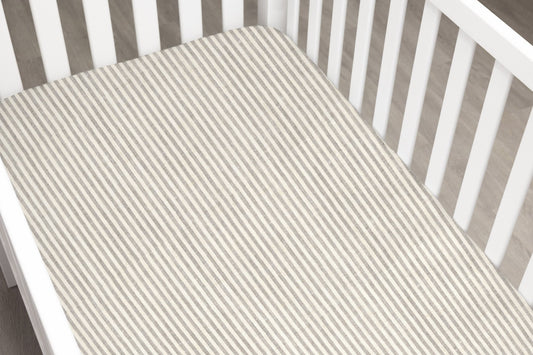 Ecru Stripe Linen Crib Sheet - New Arrivals Inc