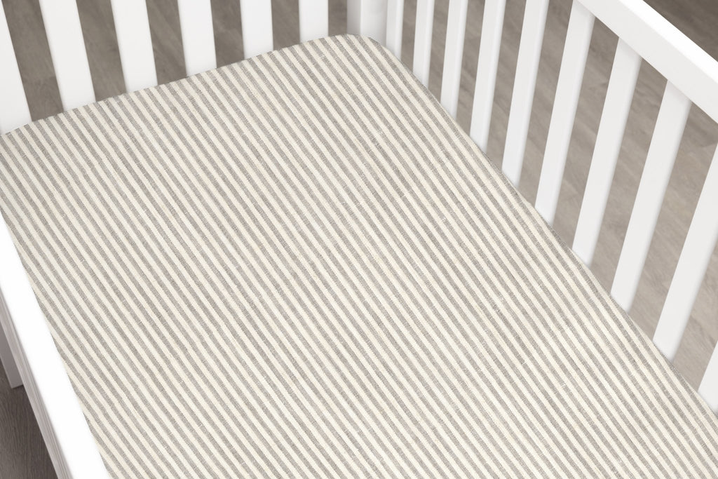 Ecru Stripe Linen Crib Sheet