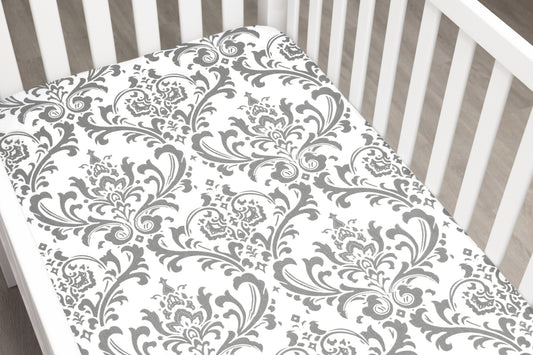Gray Traditions Damask Crib Sheet - New Arrivals Inc