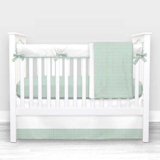 Green Gingham Crib Bedding - 4 Piece Set - New Arrivals Inc