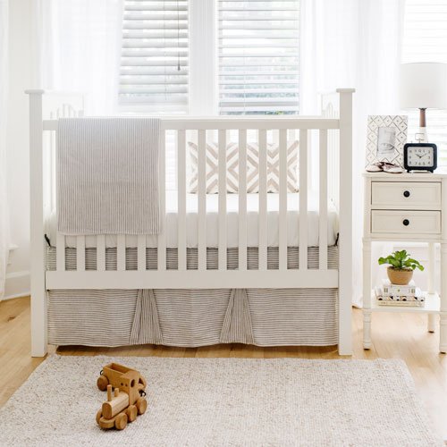 Kingston Ecru Stripe Linen Crib Bedding - 2 Piece Set - New Arrivals Inc