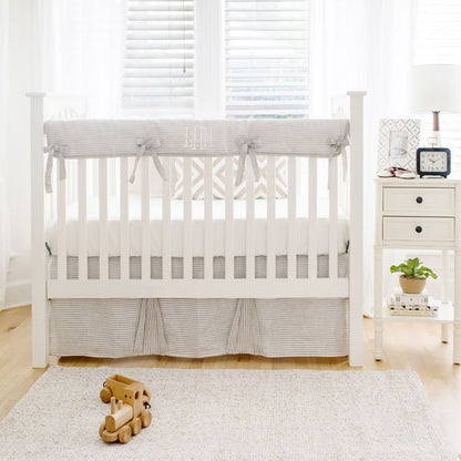 Kingston Ecru Stripe Linen Crib Bedding - 4 Piece Set - New Arrivals Inc