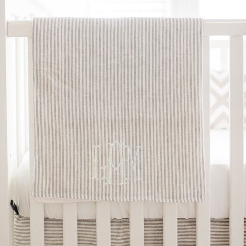 Kingston Ecru Stripe Linen Crib Bedding - 4 Piece Set - New Arrivals Inc
