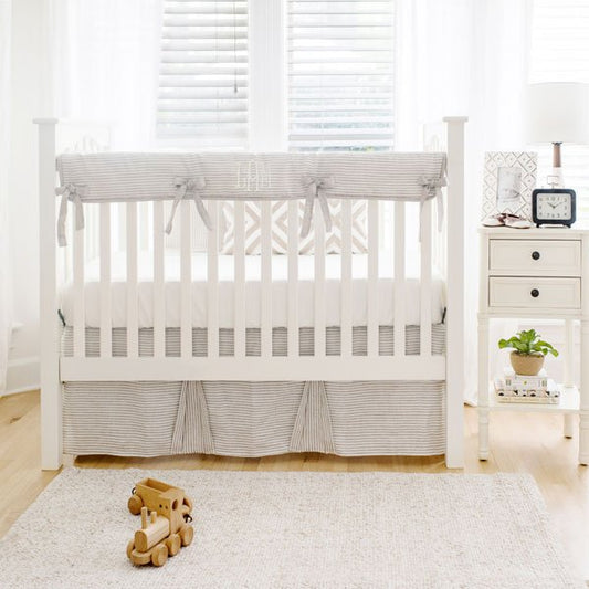 Kingston Ecru Stripe Linen Crib Bedding - New Arrivals Inc