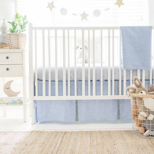 Nantucket Blue and Gray Linen Crib Bedding - 2 Piece Set - New Arrivals Inc