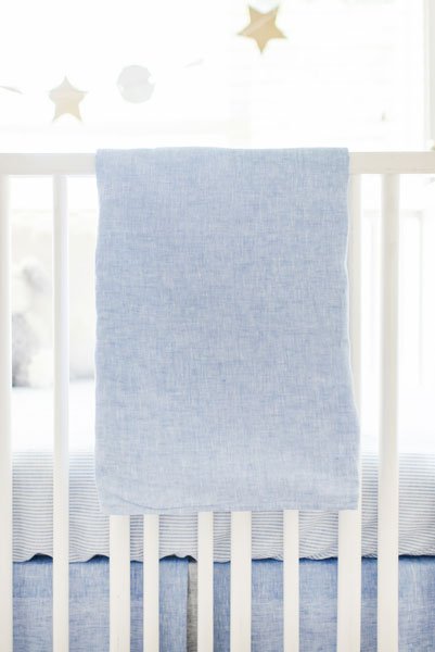 Nantucket Blue and Gray Linen Crib Blanket - New Arrivals Inc