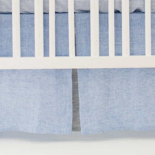 Nantucket Blue and Gray Linen Crib Skirt - New Arrivals Inc
