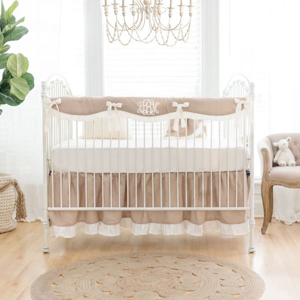 Natural Linen Crib Bedding - 3 Piece Set - New Arrivals Inc