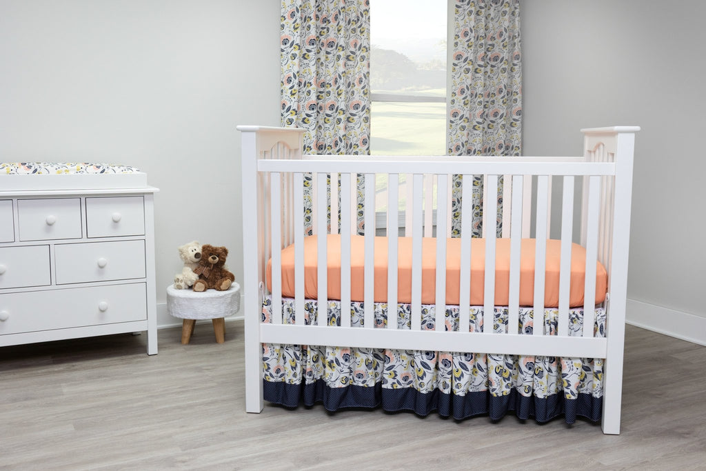 Navy and Peach Flora Crib Bedding - 2 Piece Set