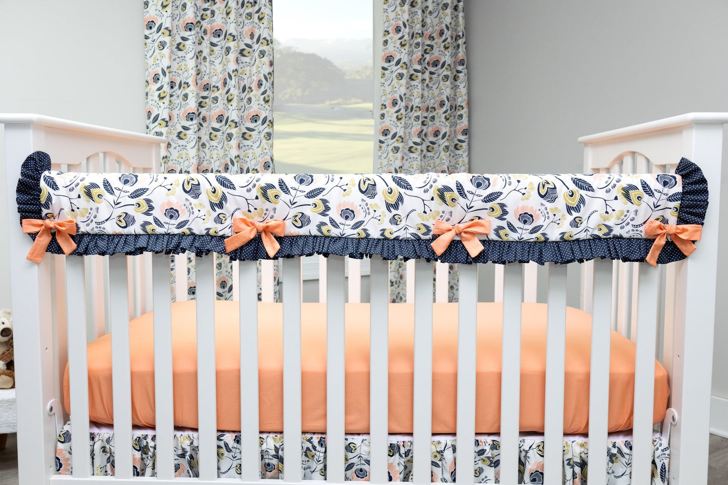 Navy and Peach Flora Crib Bedding - 3 Piece Set - New Arrivals Inc