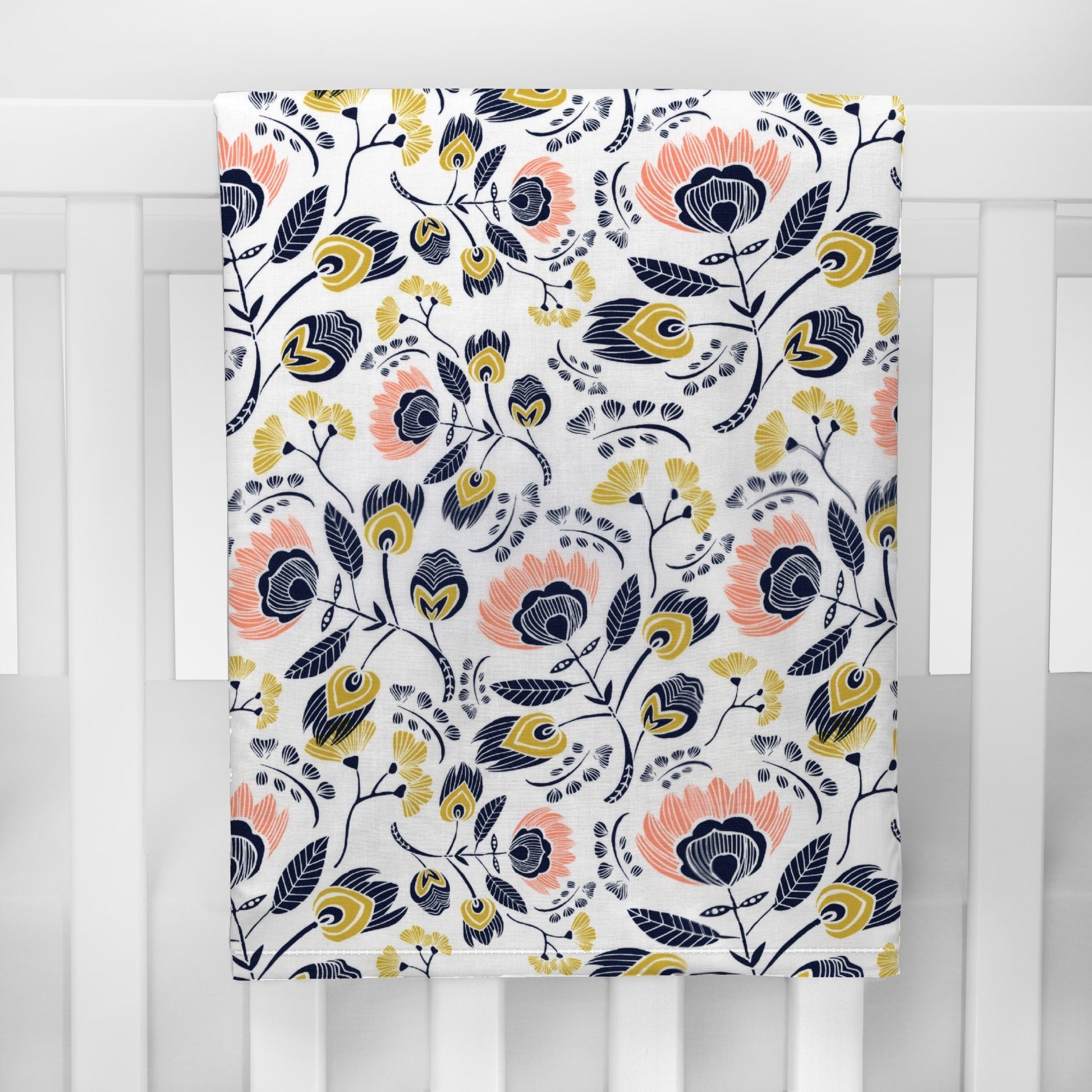Navy and Peach Flora Crib Blanket - New Arrivals Inc