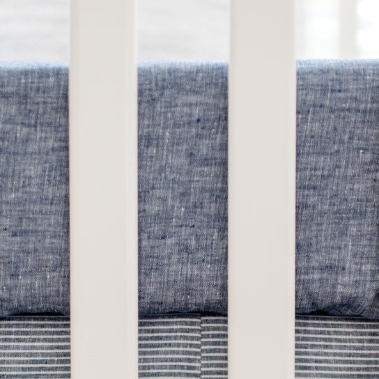 Newport Denim Blue Stripe Linen Crib Bedding - 2 Piece Set - New Arrivals Inc