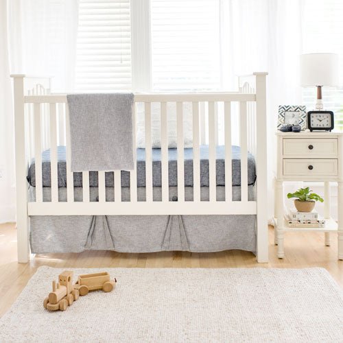 Newport Denim Blue Stripe Linen Crib Bedding - 2 Piece Set - New Arrivals Inc