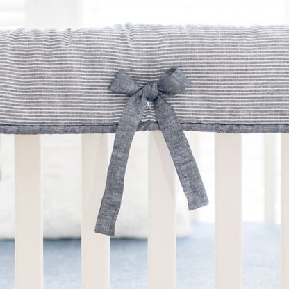 Newport Denim Blue Stripe Linen Crib Bedding - 4 Piece Set - New Arrivals Inc