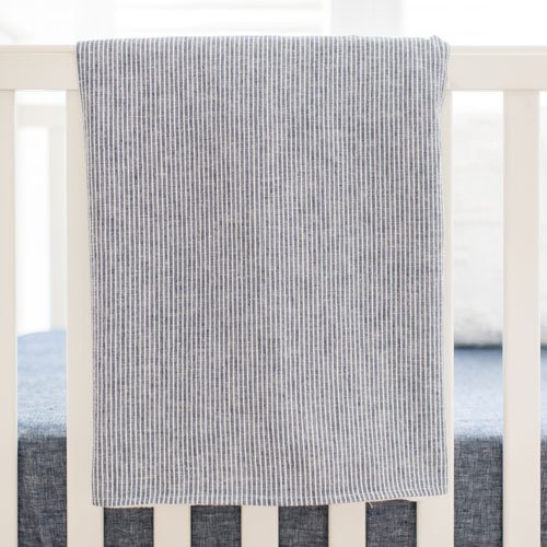 Newport Denim Blue Stripe Linen Crib Blanket - New Arrivals Inc