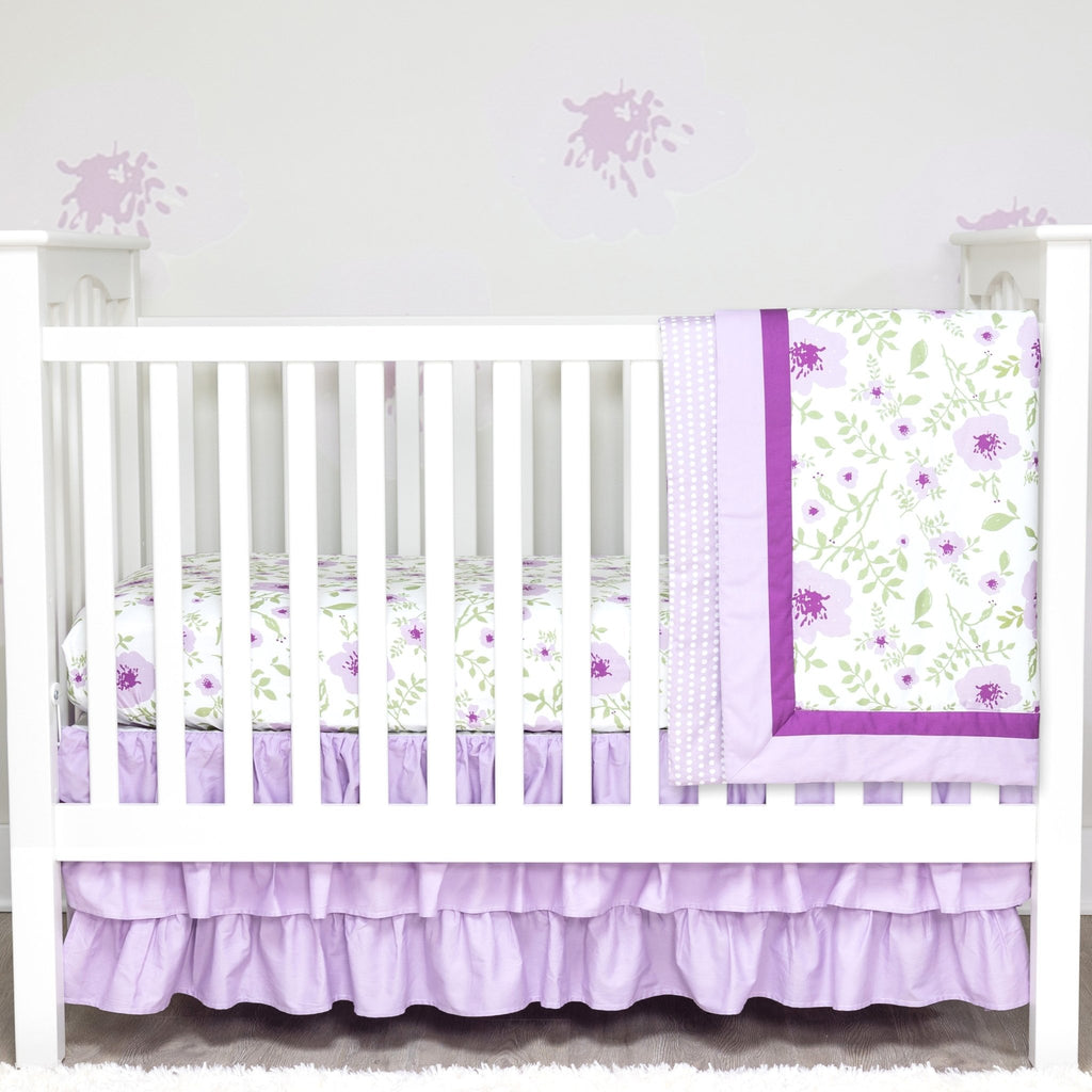 Painted Floral Lilac 3-Piece Crib Bedding Set
