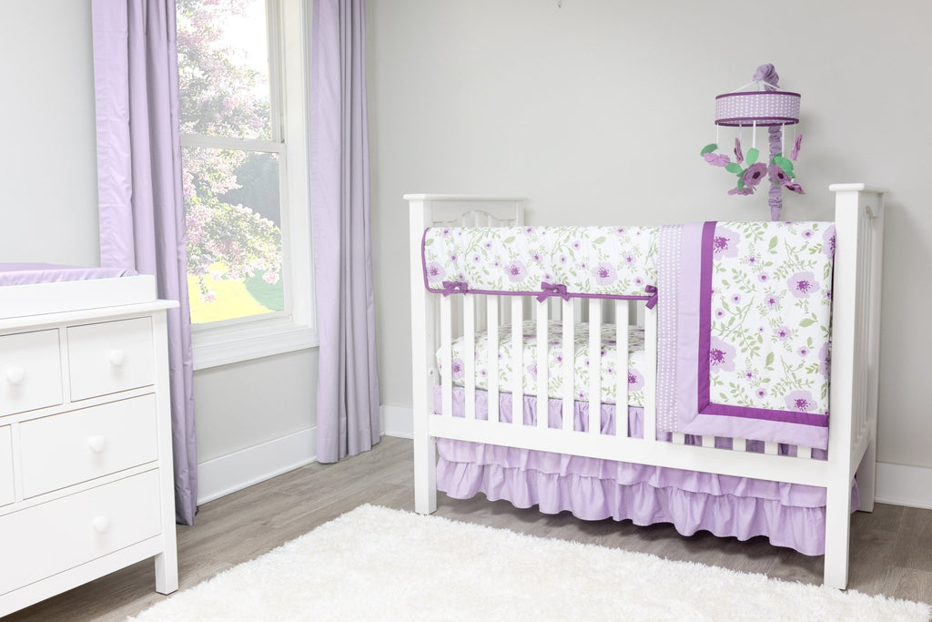 Painted Floral Lilac 3-Piece Crib Bedding Set