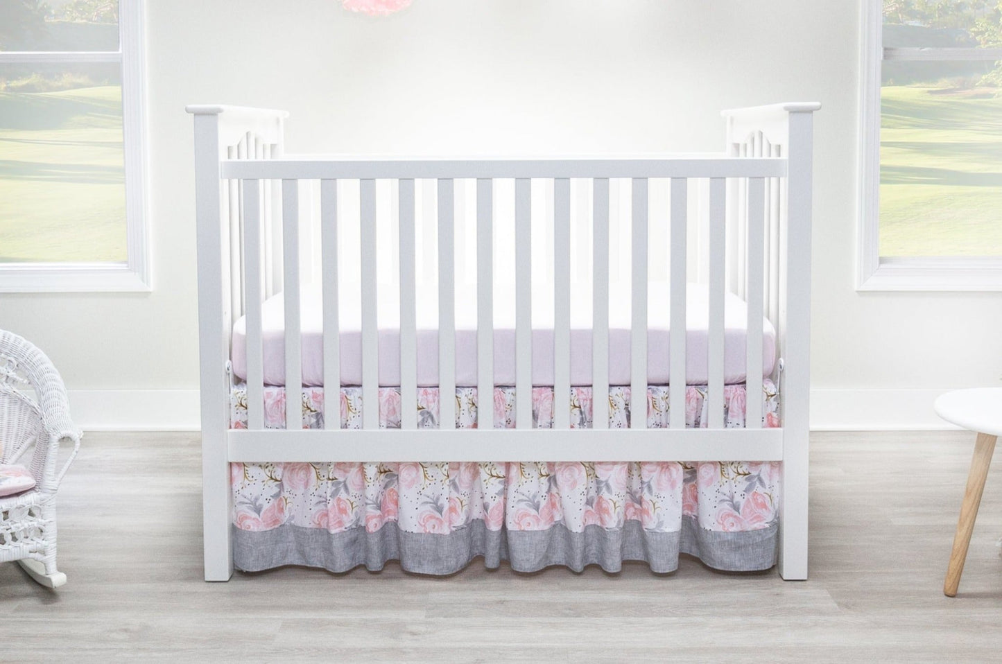 Pink and Gray Rose Crib Bedding - 2 Piece Set - New Arrivals Inc