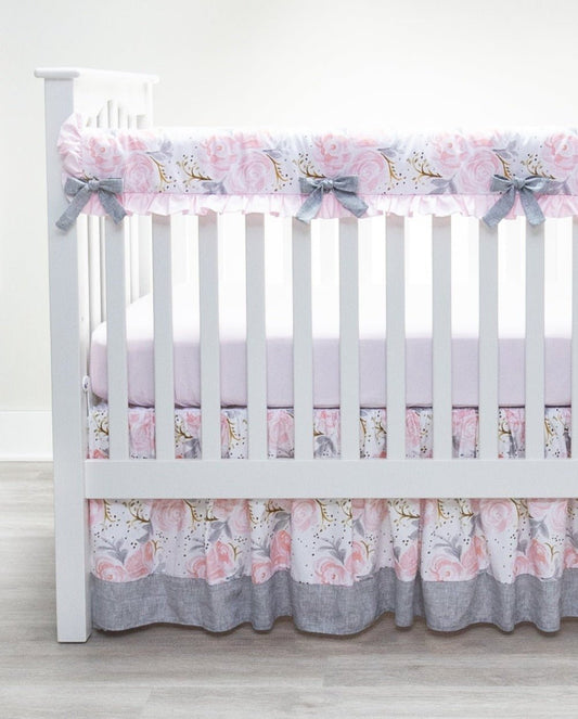 Pink and Gray Rose Crib Bedding - New Arrivals Inc