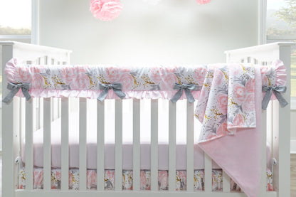 Pink and Gray Rose Crib Rail Cover - New Arrivals Inc