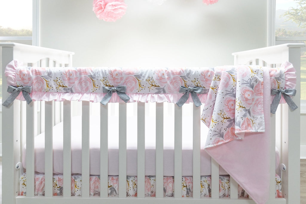 Pink and Gray Rose Crib Rail Cover