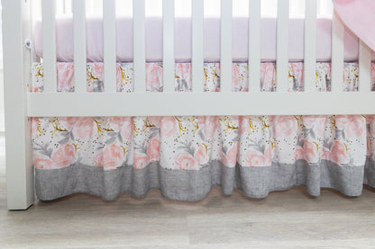Pink and Gray Rose Crib Skirt - New Arrivals Inc