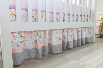 Pink and Gray Rose Crib Skirt - New Arrivals Inc